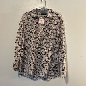 Liza Byrd Grayson top100% cotton long sleeve roll up 3 button front shirt L